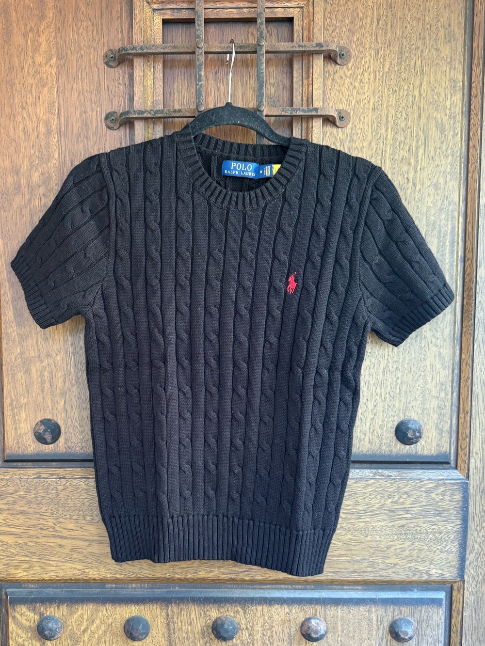 Ralph Lauren Black Cable-Knit Crewneck Sweater Size M
